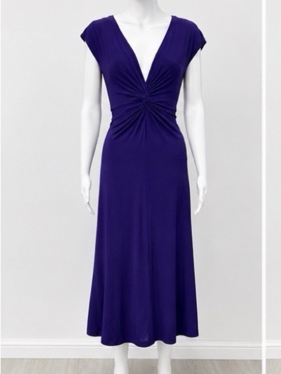 London Times Dresses & Skirts - London Times Deep Violet V-Neck Knot-Front Midi Dress